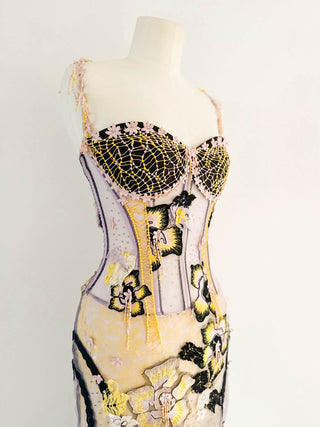 DESIGN LAVENDER YELLOW CORSET GOWN (M - EU 38)
