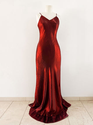 dark red satin maxi dress Illianna Open Back Satin Maxi Dress Shop American Threads Online Red / M