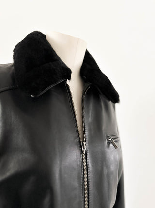 VINTAGE ARLA LEATHER BOMBER JACKET (L, EU 42)