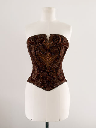 BROWN VELVET STRASS CORSET (L, EU 40)