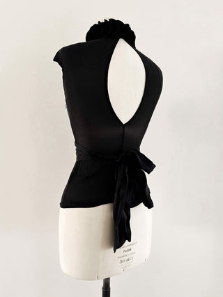 BLACK DESIGNER SILK HALTER CORSET - XS, EU 34