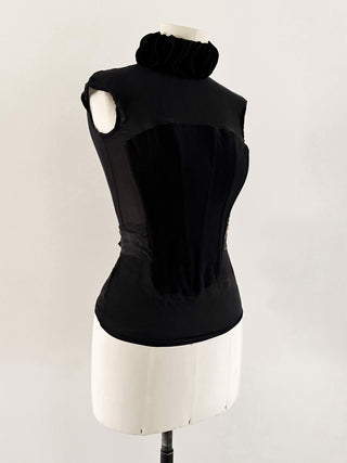 BLACK DESIGNER SILK HALTER CORSET - XS, EU 34
