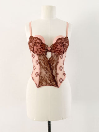 PINK BROWN LACE BUSTIER - 75B/70C