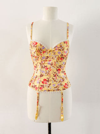 YELLOW SATIN FLORAL BUSTIER - 70B/75A