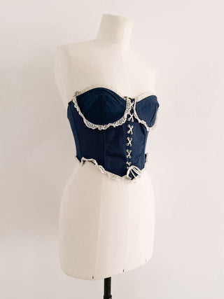 DENIM RUFFLE BUSTIER - 75B/70C