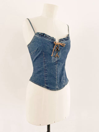 DENIM LACE UP CORSET - S, EU 36