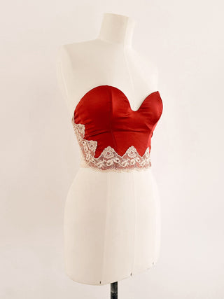 RED LACE SATIN BUSTIER - 75B/70C