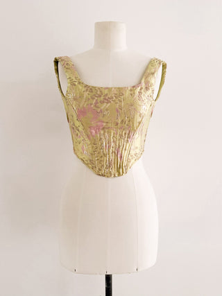 GREEN SATIN FLORAL CORSET - XS, EU 34