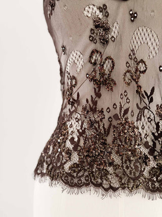 BROWN LACE SEQUIN OPEN BACK TOP (S, EU 36)