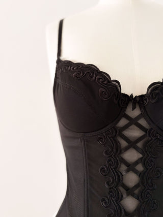 BLACK EMBROIDERY BUSTIER (75B/70C)
