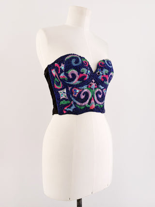 DARK BLUE SPARKLE EMBROIDERY BUSTIER (75B/70C)