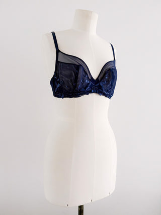 NAVY FLORAL MESH BRA (80C/75D)