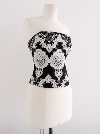 BLACK HEAVY EMBROIDERED CORSET (M - EU 38)