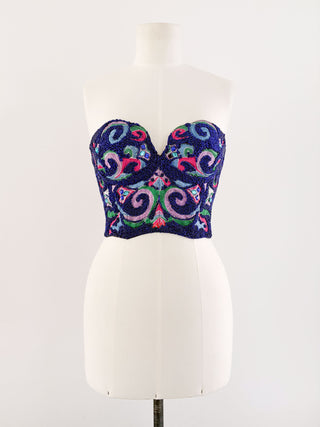 DARK BLUE SPARKLE EMBROIDERY BUSTIER (75B/70C)
