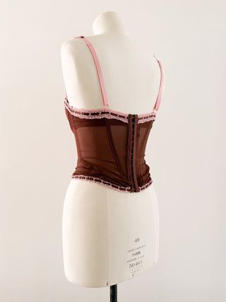 BROWN AND PINK LACE BUSTIER (70C/75B)