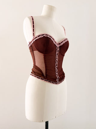 BROWN AND PINK LACE BUSTIER (70C/75B)