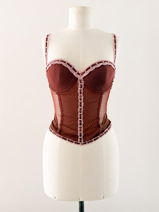 BROWN AND PINK LACE BUSTIER (70C/75B)
