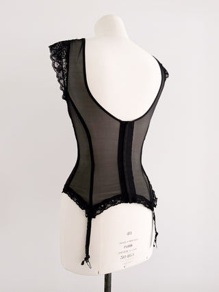 BLACK PLISSE LACE BUSTIER (75B/70C)