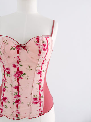 FLORAL PINK ZIPPER BUSTIER (70B/75A)