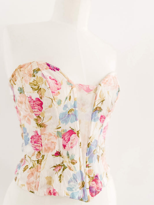 100% SILK FLORAL BUSTIER (S - M)