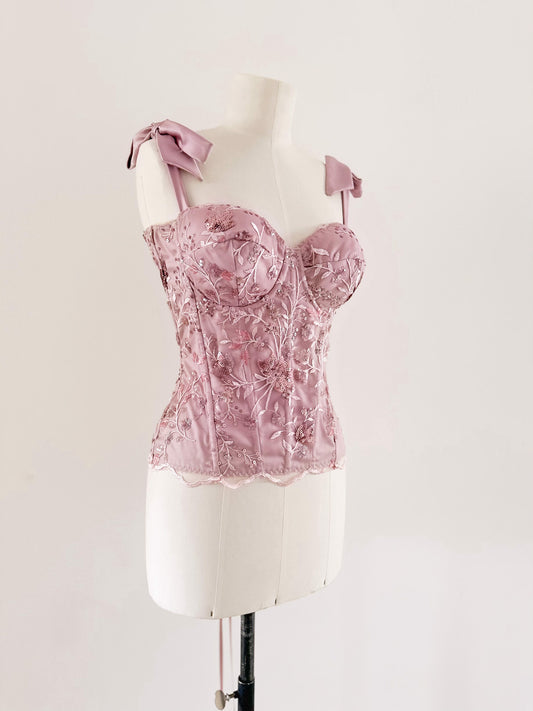 MAUVE/LAVENDER SEQUIN BOW CORSET (85C/80D/75E)