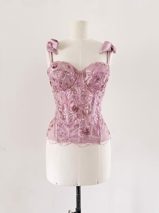 MAUVE/LAVENDER SEQUIN BOW CORSET (85C/80D/75E)