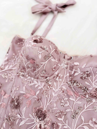 MAUVE/LAVENDER SEQUIN BOW CORSET (85C/80D/75E)