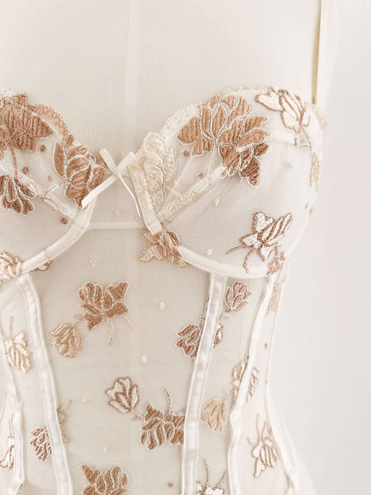 GOLDEN IVORY FLORAL BUSTIER (75B/70C)