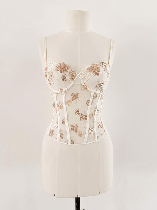 GOLDEN IVORY FLORAL BUSTIER (75B/70C)