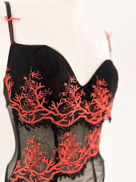 CORAL BLACK FRENCH BUSTIER (75B/70C)