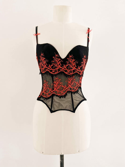CORAL BLACK FRENCH BUSTIER (75B/70C)