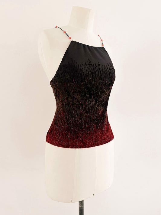 BLACK VELVET RED SPARKLE BUSTIER (S - M)