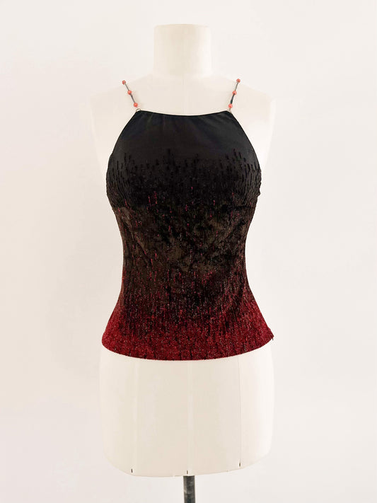 BLACK VELVET RED SPARKLE BUSTIER (S - M)
