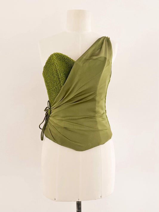 GREEN SILK BEADED CORSET (XS - S)