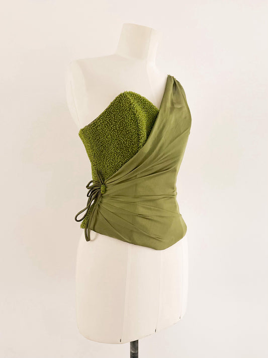 GREEN SILK BEADED CORSET (XS - S)