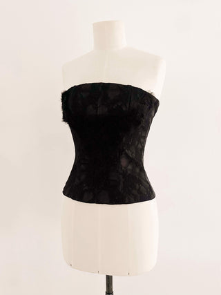 BLACK LACE FLORAL BUSTIER (XS, EU 34)