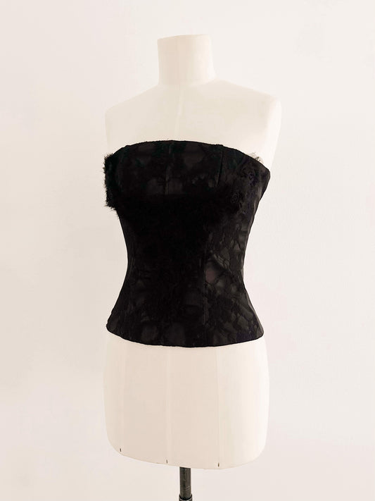 BLACK LACE FLORAL BUSTIER (XS - S)