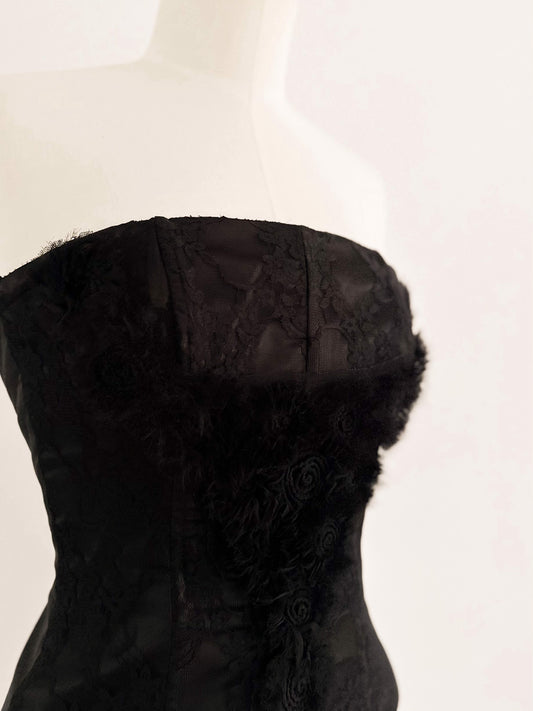 BLACK LACE FLORAL BUSTIER (XS - S)