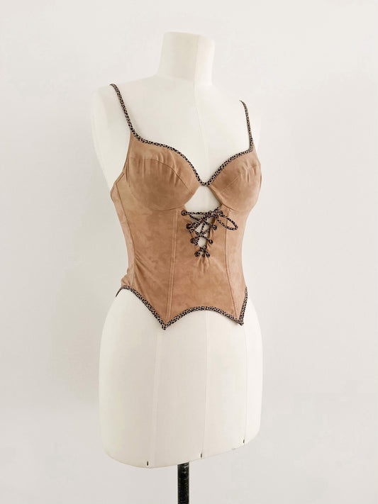 FAUX SUEDE LEOPARD BUSTIER (75B/70C)