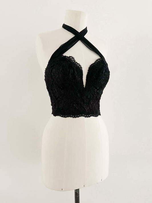 SILK LACE BLACK BUSTIER (75B/70C)