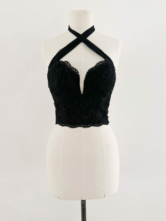 SILK LACE BLACK BUSTIER (75B/70C)