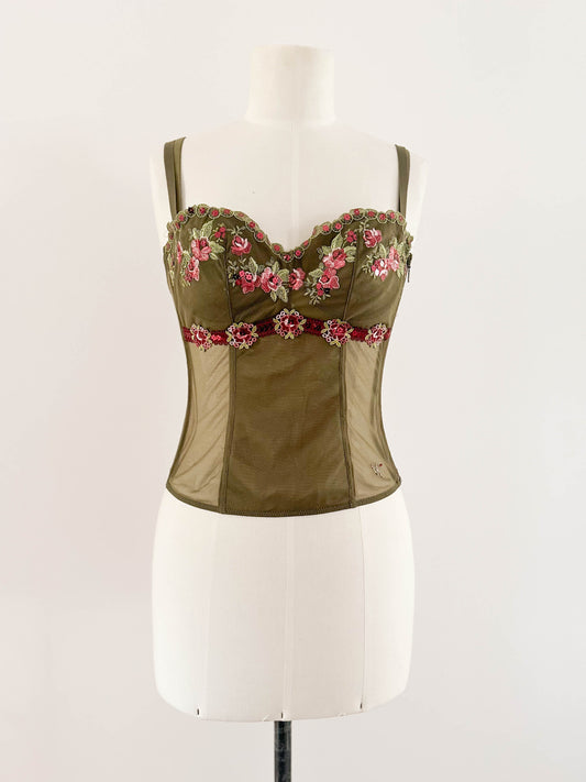 KHAKI FLORAL BUSTIER (75C/80B)