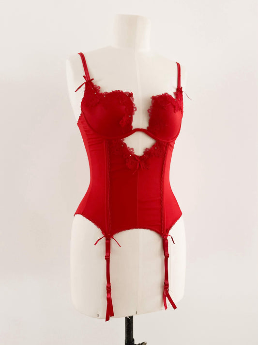 HOT RED CUT OUT BUSTIER (75D/70E)