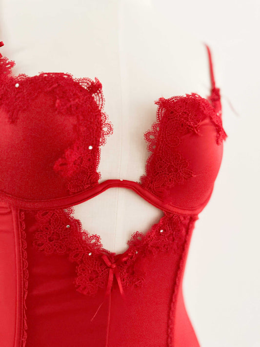 HOT RED CUT OUT BUSTIER (75D/70E)