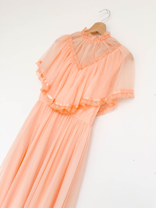 SALMON 1980'S LACE GOWN  (XS - S)