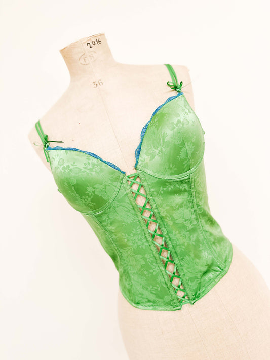 SATIN GREEN FLORAL BUSTIER (80B/75C)