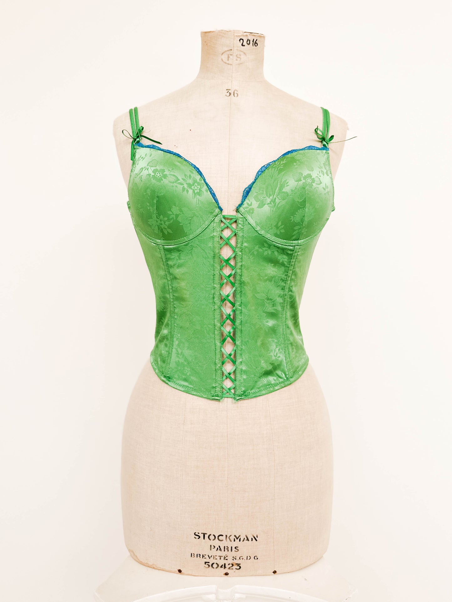 SATIN GREEN FLORAL BUSTIER (80B/75C)