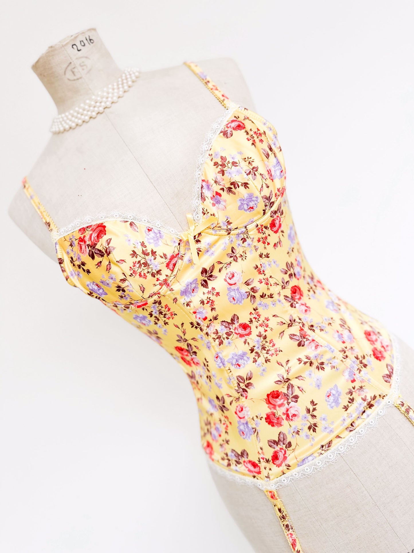 YELLOW FLORAL SATIN BUSTIER (70B/75A)