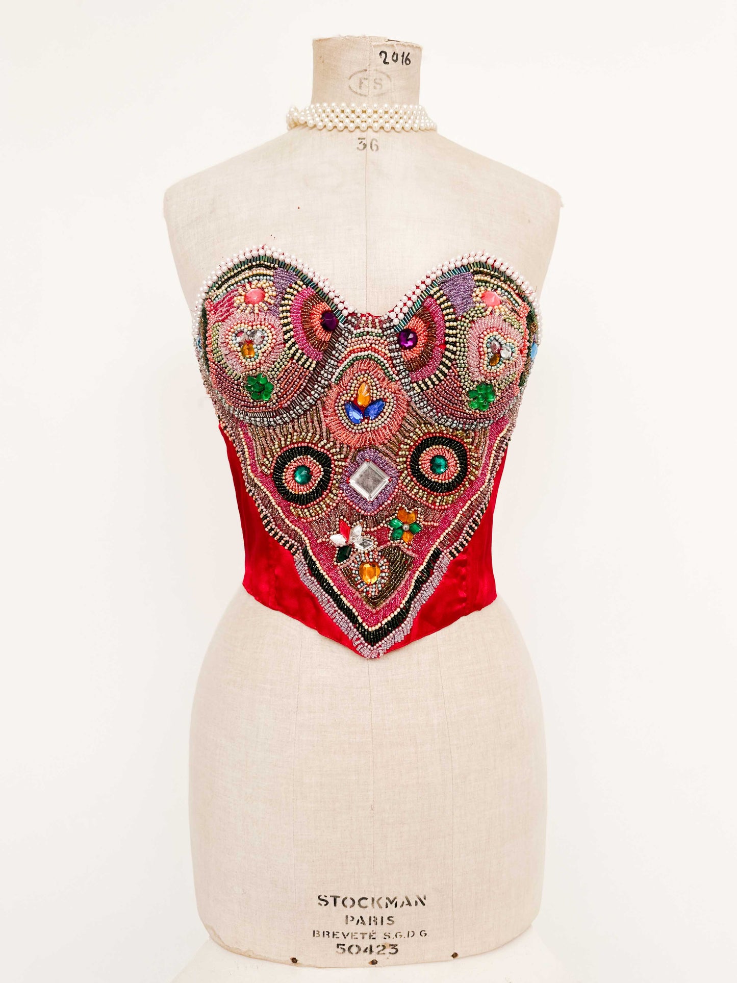 HANDMADE RED PEARL & BEADS BUSTIER (XS - S)